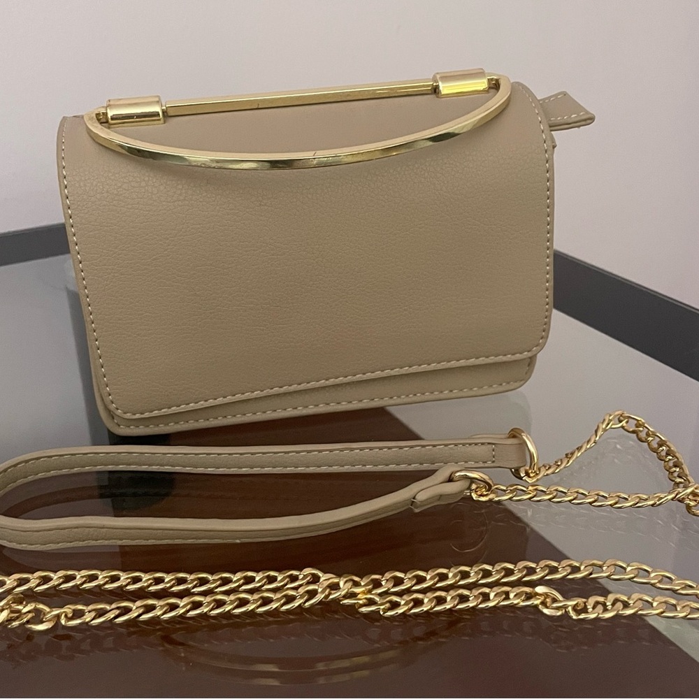 Madison West Tan Mini Bag with Gold Handle